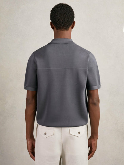 Press-Stud Seam-Detail Polo Shirt in Airforce Blue Men | Reiss