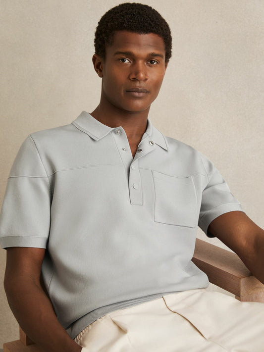 Press-Stud Seam-Detail Polo Shirt in Ice Grey Men | Reiss