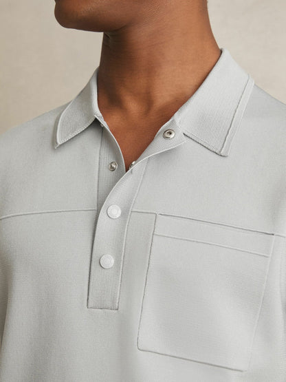 Press-Stud Seam-Detail Polo Shirt in Ice Grey Men | Reiss