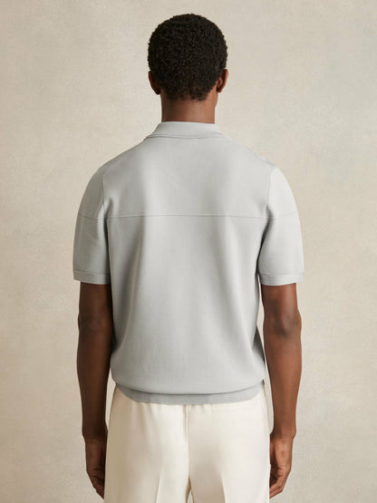 Press-Stud Seam-Detail Polo Shirt in Ice Grey Men | Reiss