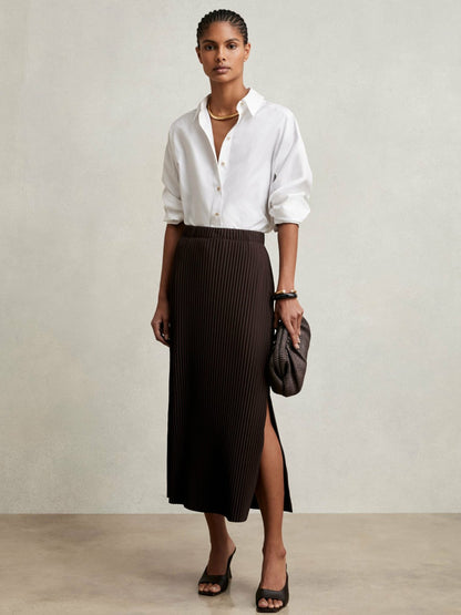 Pleated Jersey Midi Skirt in Burgundy Women | Reiss