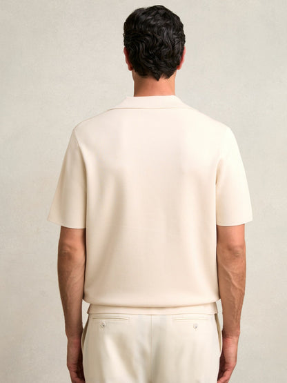 Colour-Block Cuban-Collar Knit Shirt in Taupe Brown/Light Stone Men | Reiss