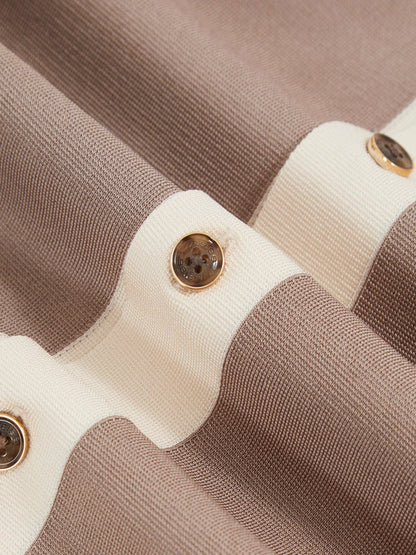 Colour-Block Cuban-Collar Knit Shirt in Taupe Brown/Light Stone Men | Reiss
