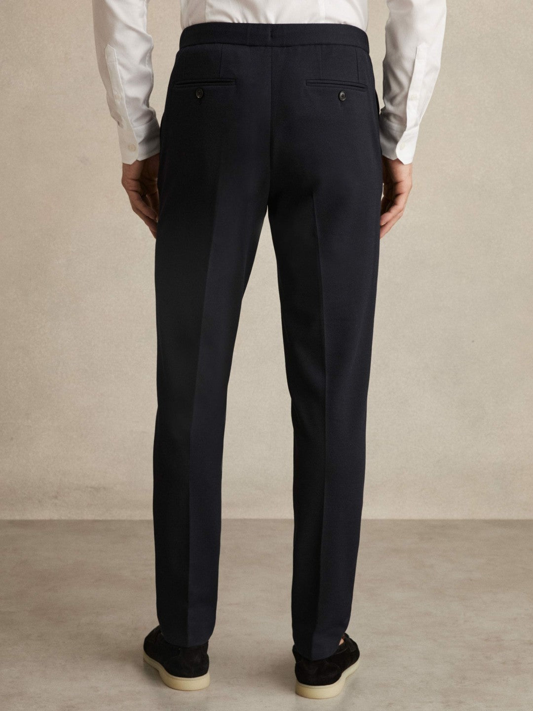 Slim Fit Jersey Drawstring Suit Trousers in Navy Men | Reiss