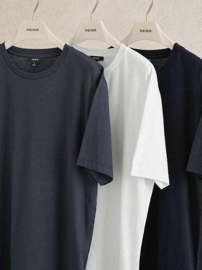 Cotton Crew-Neck T-shirts 3 Pack in White/Navy/Airforce Blue Men | Reiss