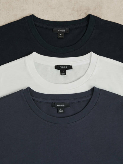 Cotton Crew-Neck T-shirts 3 Pack in White/Navy/Airforce Blue Men | Reiss
