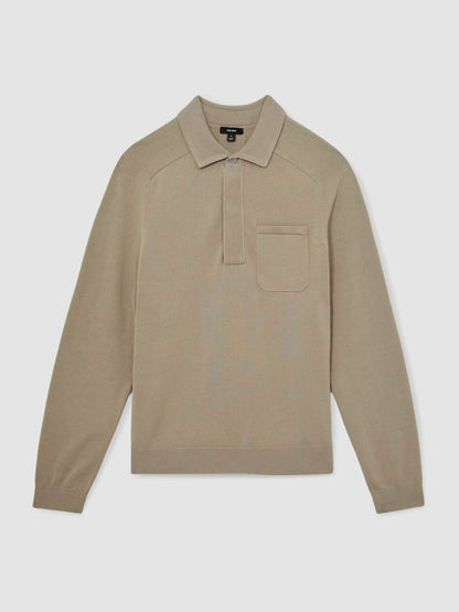Cotton Concealed Placket Polo Shirt in Light Sage Green Men | Reiss