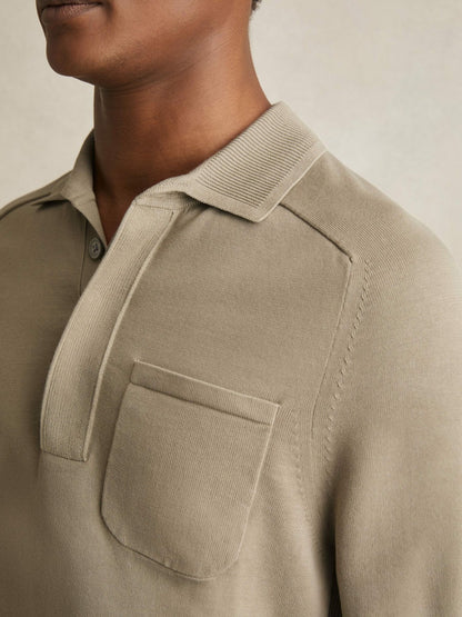 Cotton Concealed Placket Polo Shirt in Light Sage Green Men | Reiss