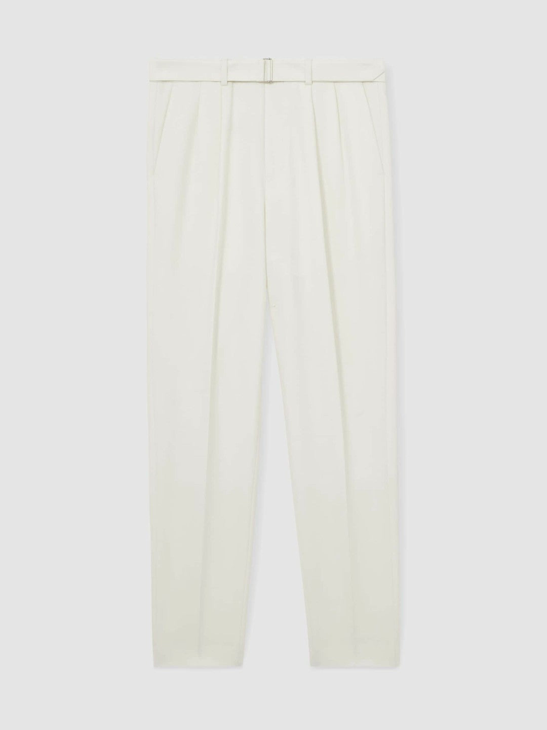 Wool-Blend Belted Pleated Trousers Regular-Fit in White Men | Reiss