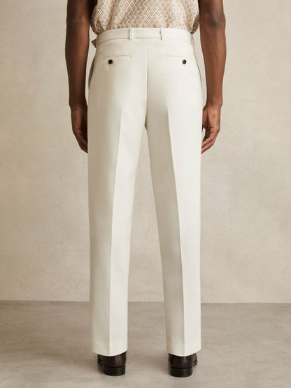 Wool-Blend Belted Pleated Trousers Regular-Fit in White Men | Reiss