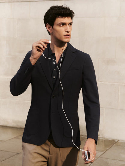 Slim-Fit Single-Breasted Jersey Suit Blazer in Navy Men | Reiss