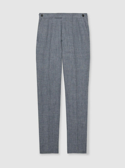 Slim Fit Linen Check Suit Trousers in Soft Blue Men | Reiss