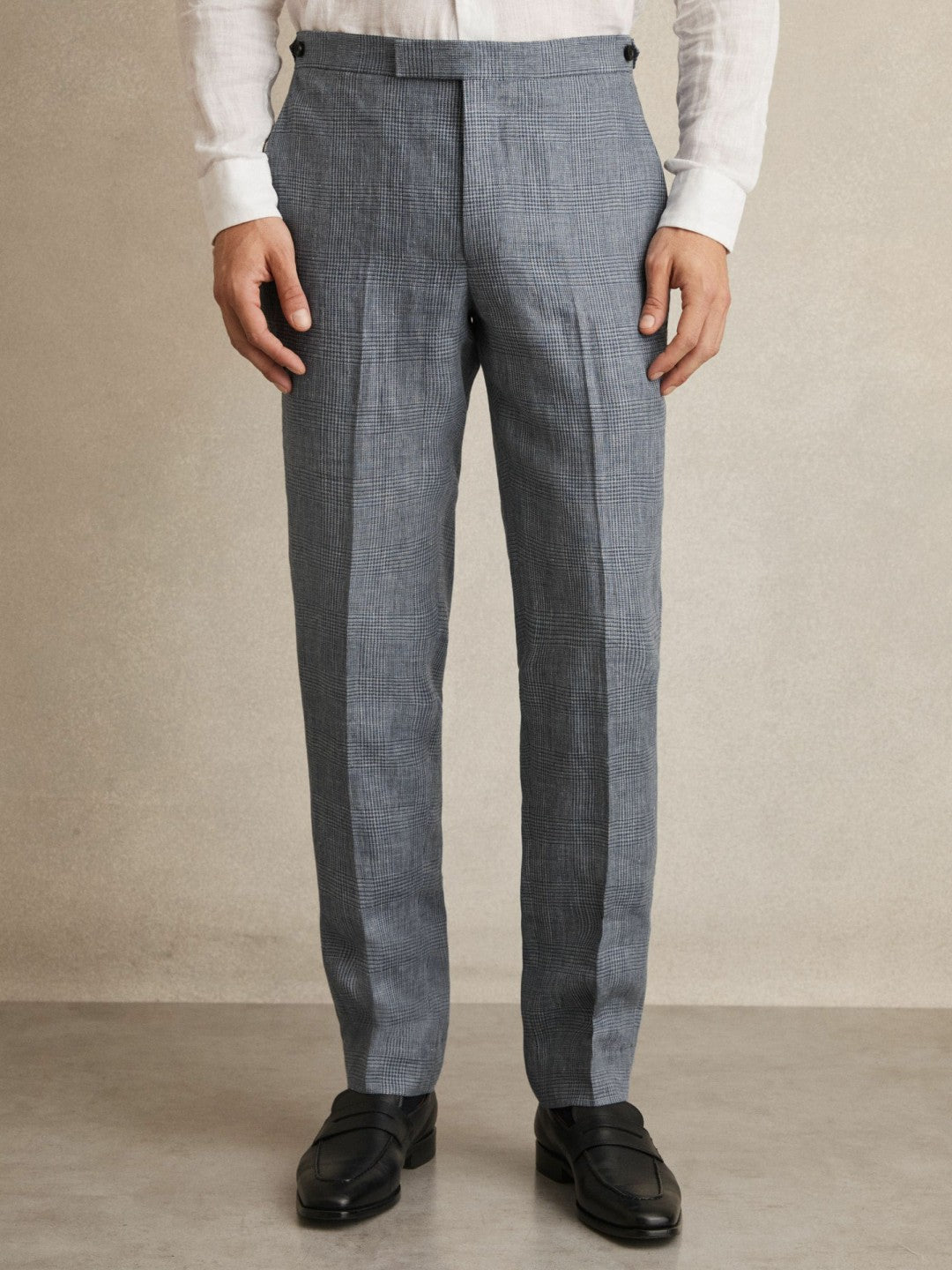Slim Fit Linen Check Suit Trousers in Soft Blue Men | Reiss