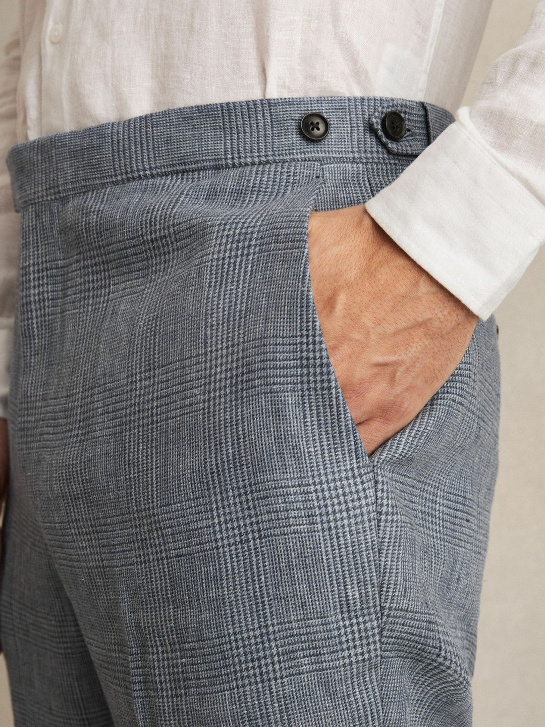 Slim Fit Linen Check Suit Trousers in Soft Blue Men | Reiss