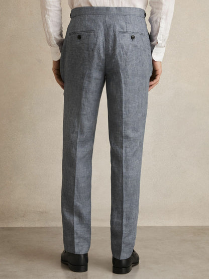 Slim Fit Linen Check Suit Trousers in Soft Blue Men | Reiss