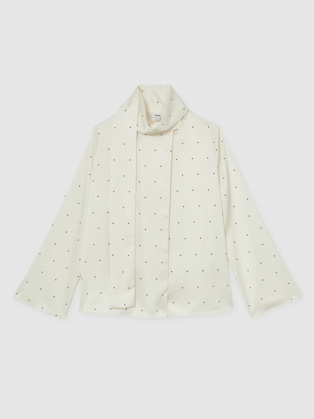Satin Polka Dot Tie Neck Blouse in Ivory Women | Reiss