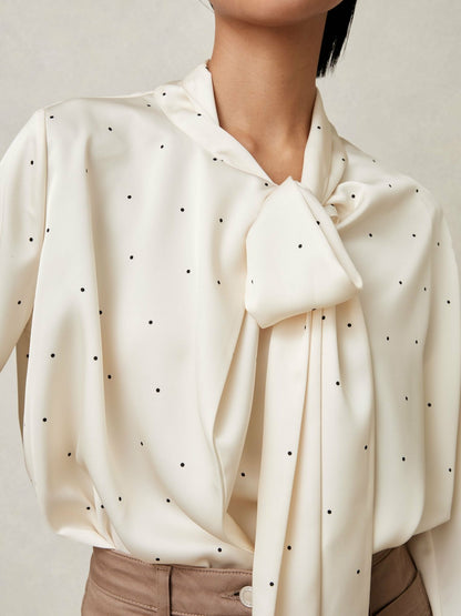 Satin Polka Dot Tie Neck Blouse in Ivory Women | Reiss
