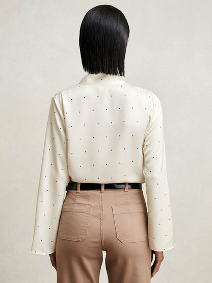 Satin Polka Dot Tie Neck Blouse in Ivory Women | Reiss