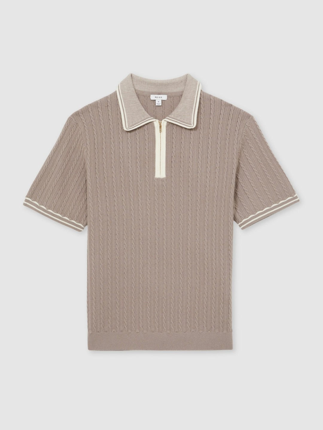 Micro-Cable Half-Zip Polo Shirt in Light Taupe Brown Men | Reiss