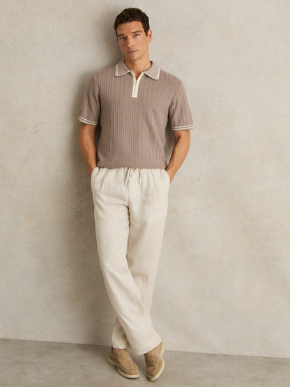 Micro-Cable Half-Zip Polo Shirt in Light Taupe Brown Men | Reiss