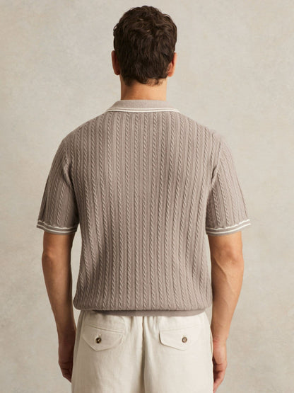 Micro-Cable Half-Zip Polo Shirt in Light Taupe Brown Men | Reiss