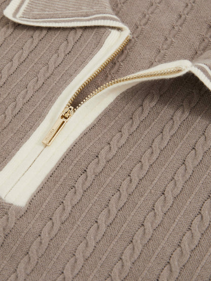Micro-Cable Half-Zip Polo Shirt in Light Taupe Brown Men | Reiss