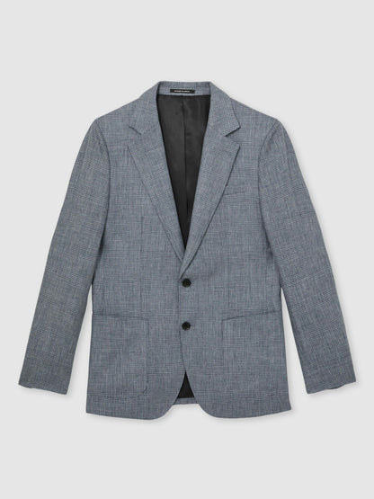 Slim Fit Single Breasted Linen Check Suit Blazer in Soft Blue Men | Reiss