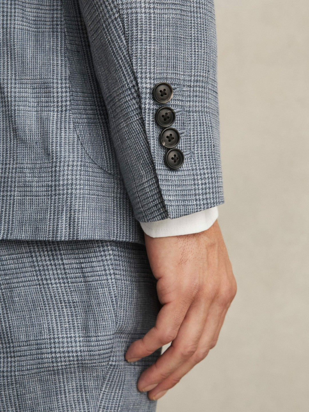 Slim Fit Single Breasted Linen Check Suit Blazer in Soft Blue Men | Reiss