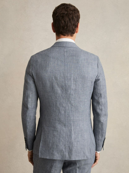 Slim Fit Single Breasted Linen Check Suit Blazer in Soft Blue Men | Reiss