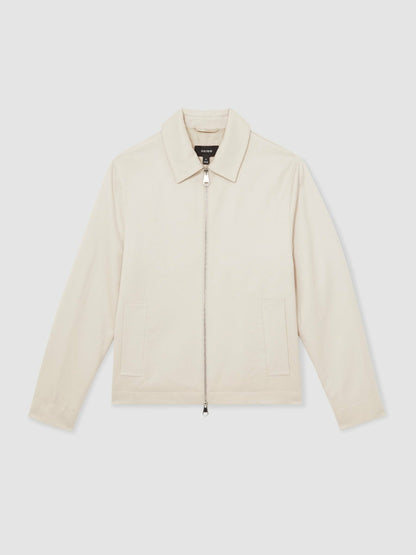 Lyocell-Cotton Zip-Through Twill Jacket in Ecru Men | Reiss