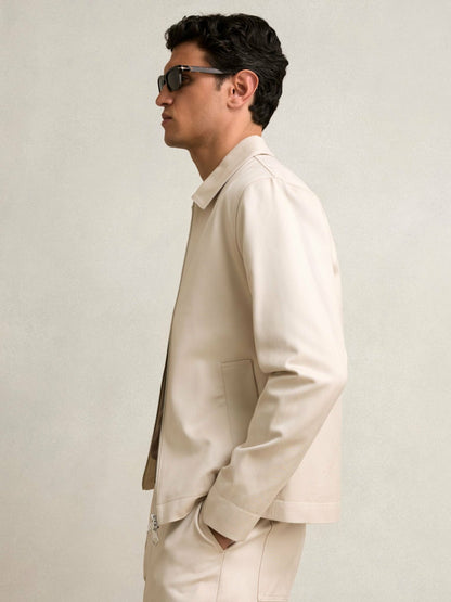 Lyocell-Cotton Zip-Through Twill Jacket in Ecru Men | Reiss