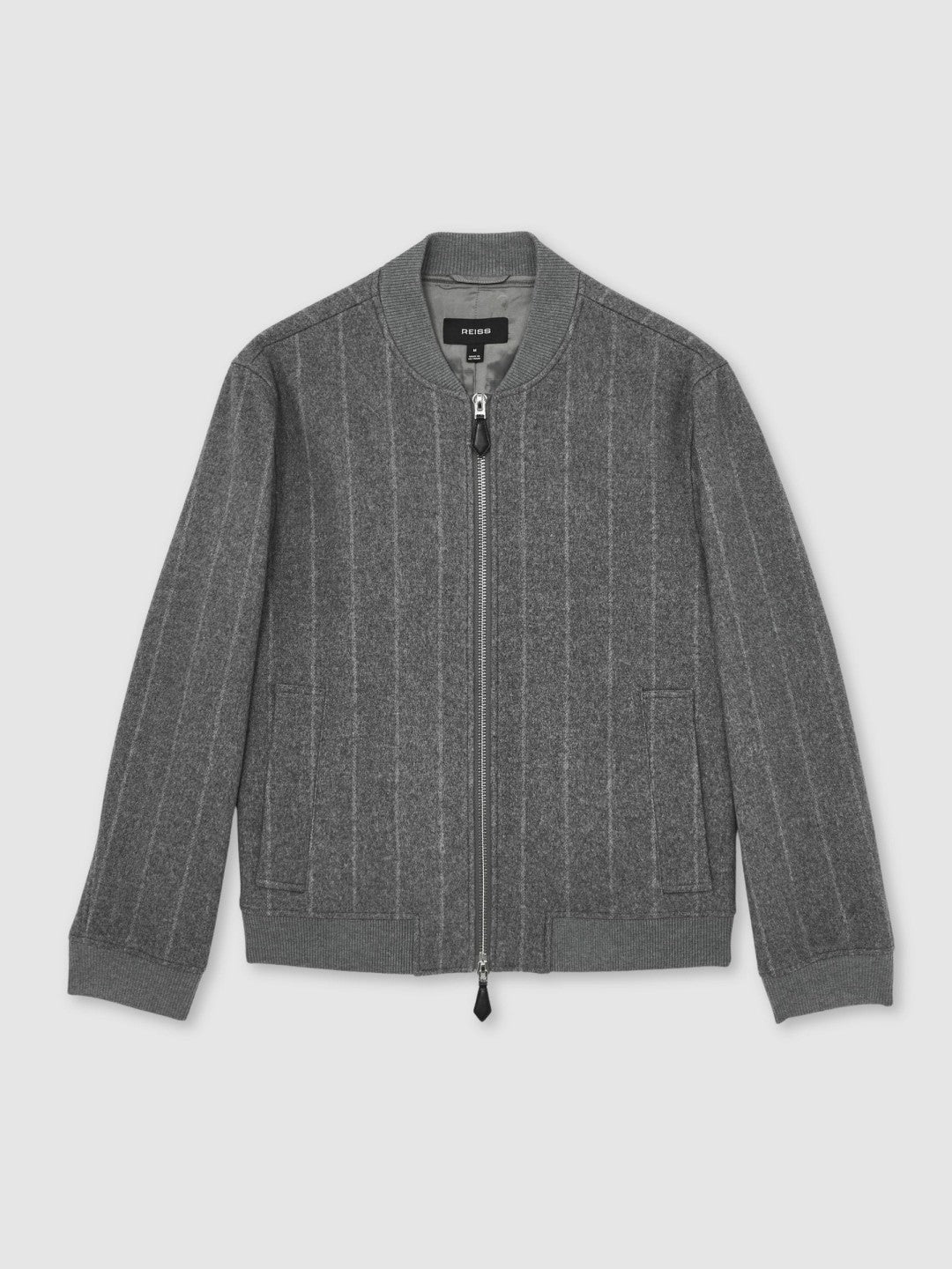 Wool-Blend Chalk-Stripe Bomber Jacket in Grey Men | Reiss
