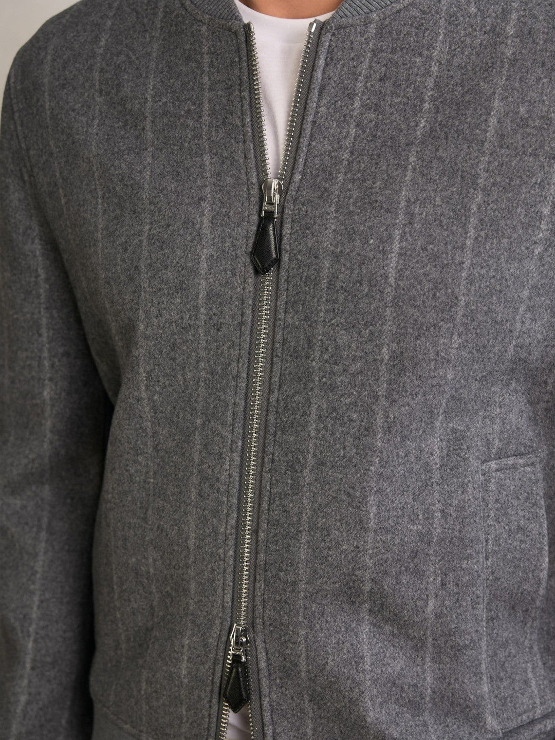Wool-Blend Chalk-Stripe Bomber Jacket in Grey Men | Reiss