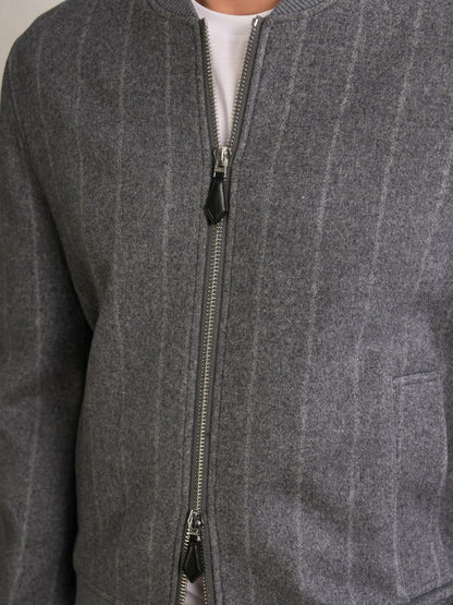 Wool-Blend Chalk-Stripe Bomber Jacket in Grey Men | Reiss