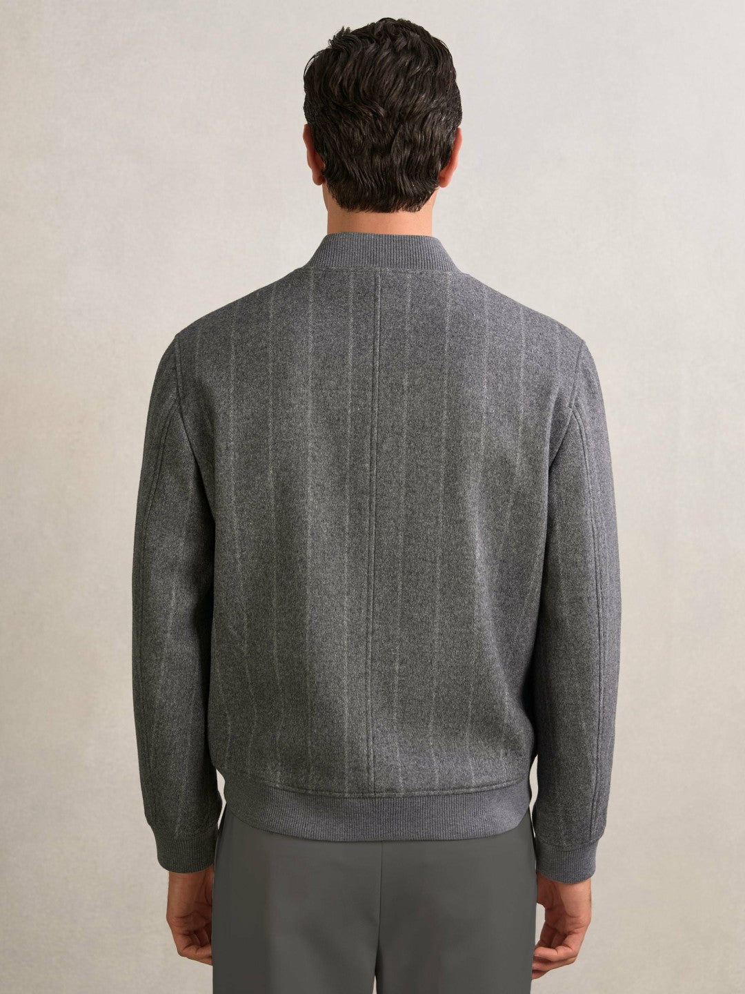 Wool-Blend Chalk-Stripe Bomber Jacket in Grey Men | Reiss