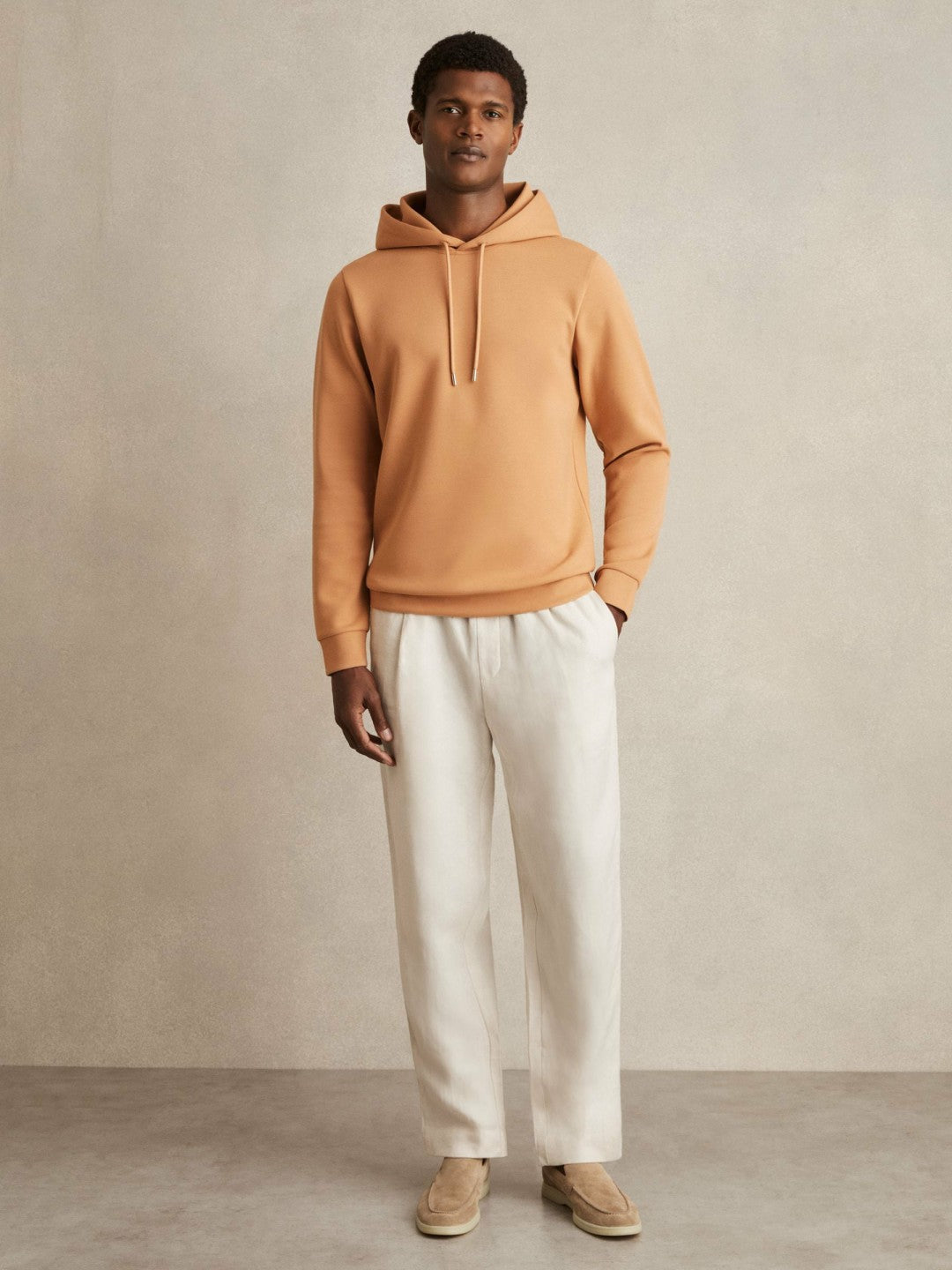 Interlock Jersey Drawstring Hoodie in Light Camel Brown Men | Reiss