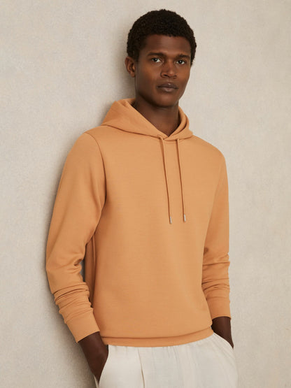 Interlock Jersey Drawstring Hoodie in Light Camel Brown Men | Reiss