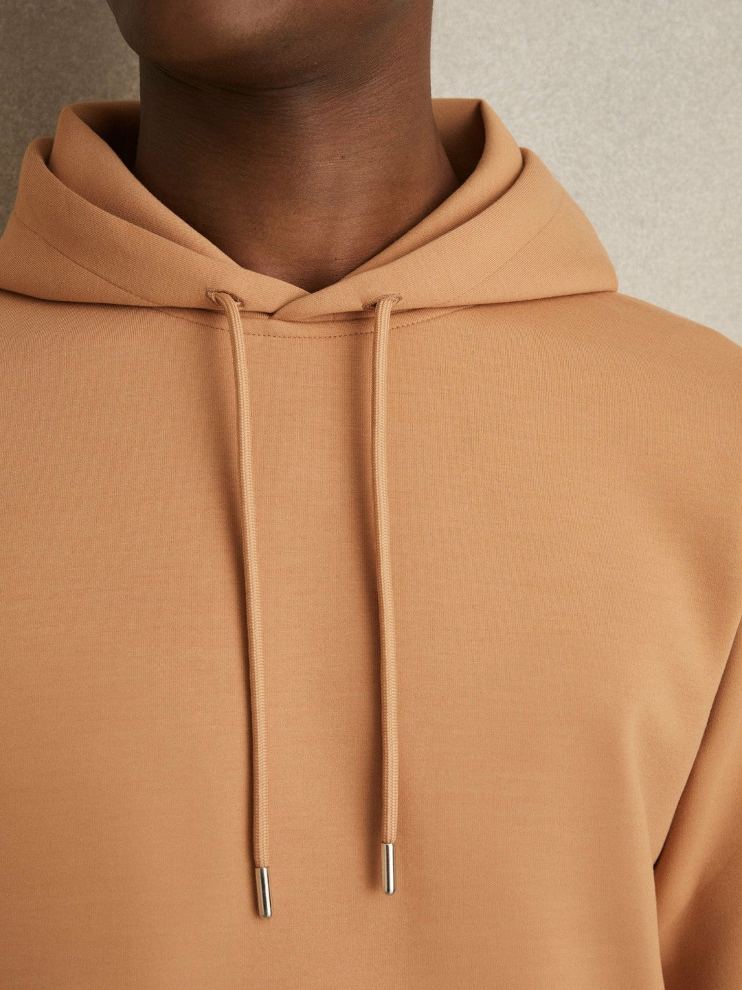 Interlock Jersey Drawstring Hoodie in Light Camel Brown Men | Reiss