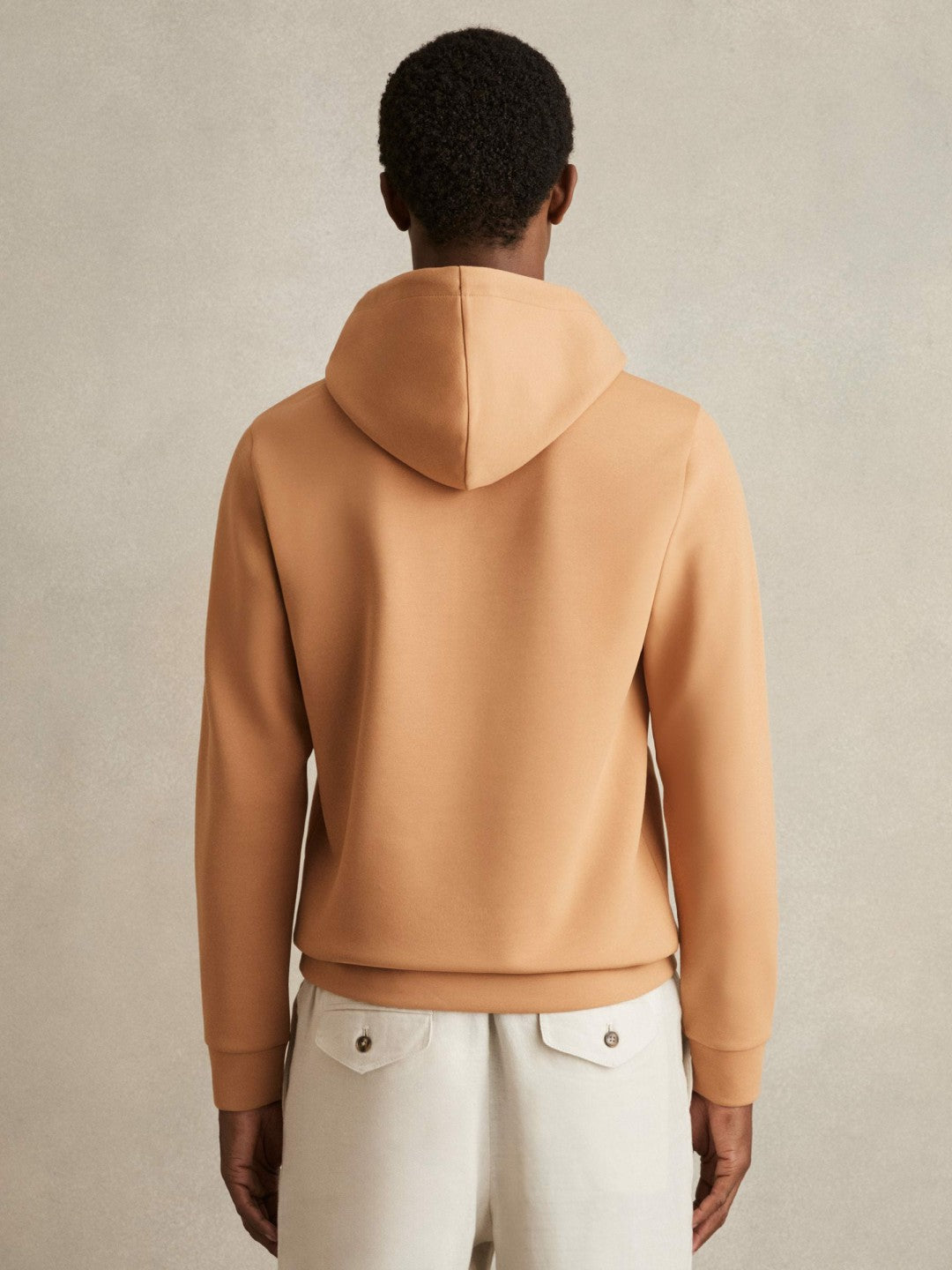 Interlock Jersey Drawstring Hoodie in Light Camel Brown Men | Reiss