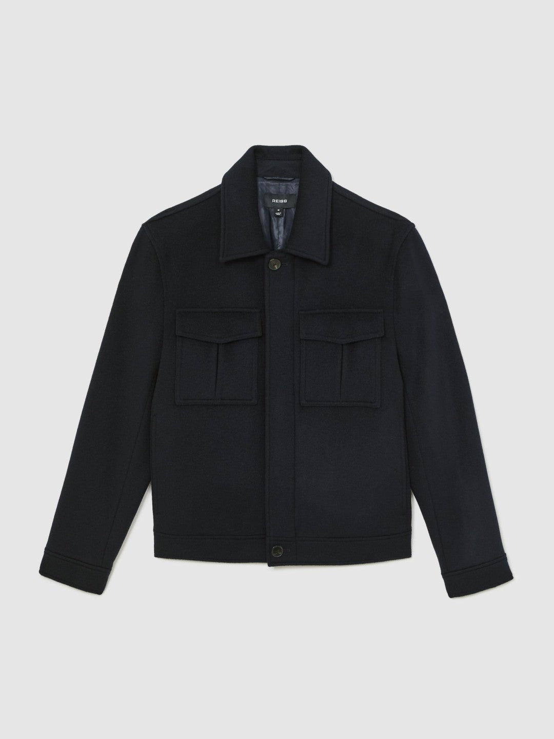 Wool Blend Twin Pocket Zipped Jacket in Navy Men | Reiss