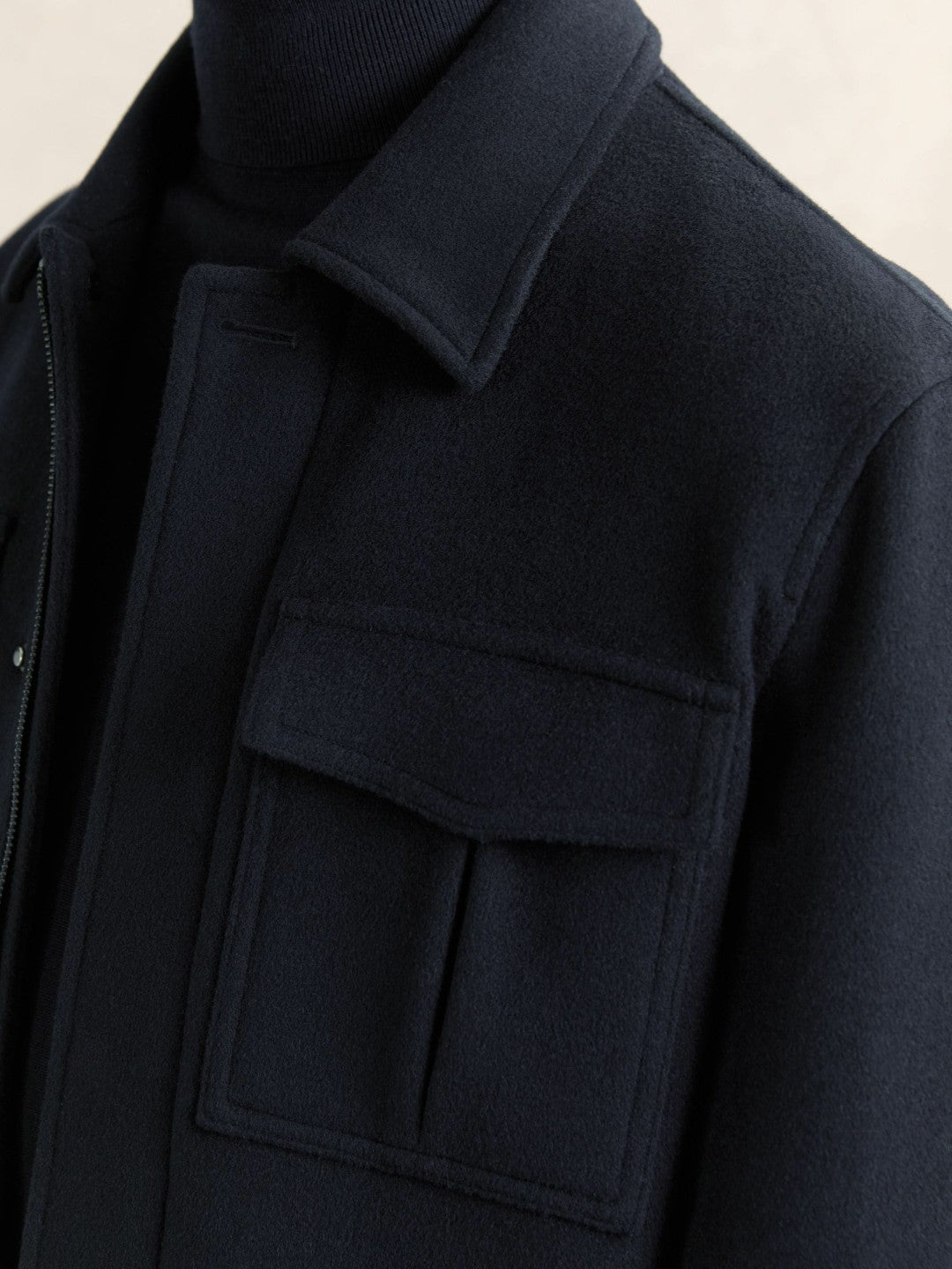 Wool Blend Twin Pocket Zipped Jacket in Navy Men | Reiss