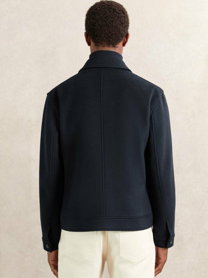 Wool Blend Twin Pocket Zipped Jacket in Navy Men | Reiss
