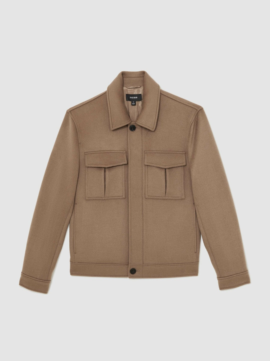 Wool Blend Twin Pocket Zipped Jacket in Dark Brown Men | Reiss