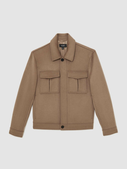 Wool Blend Twin Pocket Zipped Jacket in Dark Brown Men | Reiss
