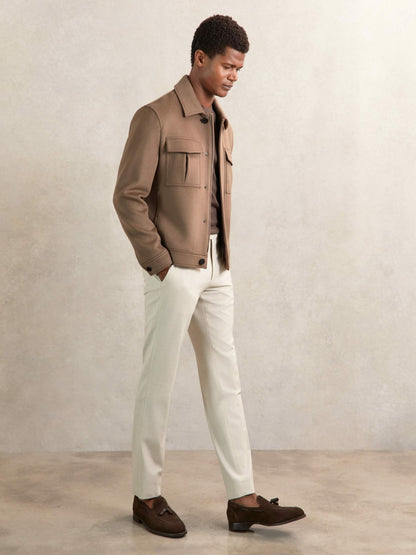 Wool Blend Twin Pocket Zipped Jacket in Dark Brown Men | Reiss