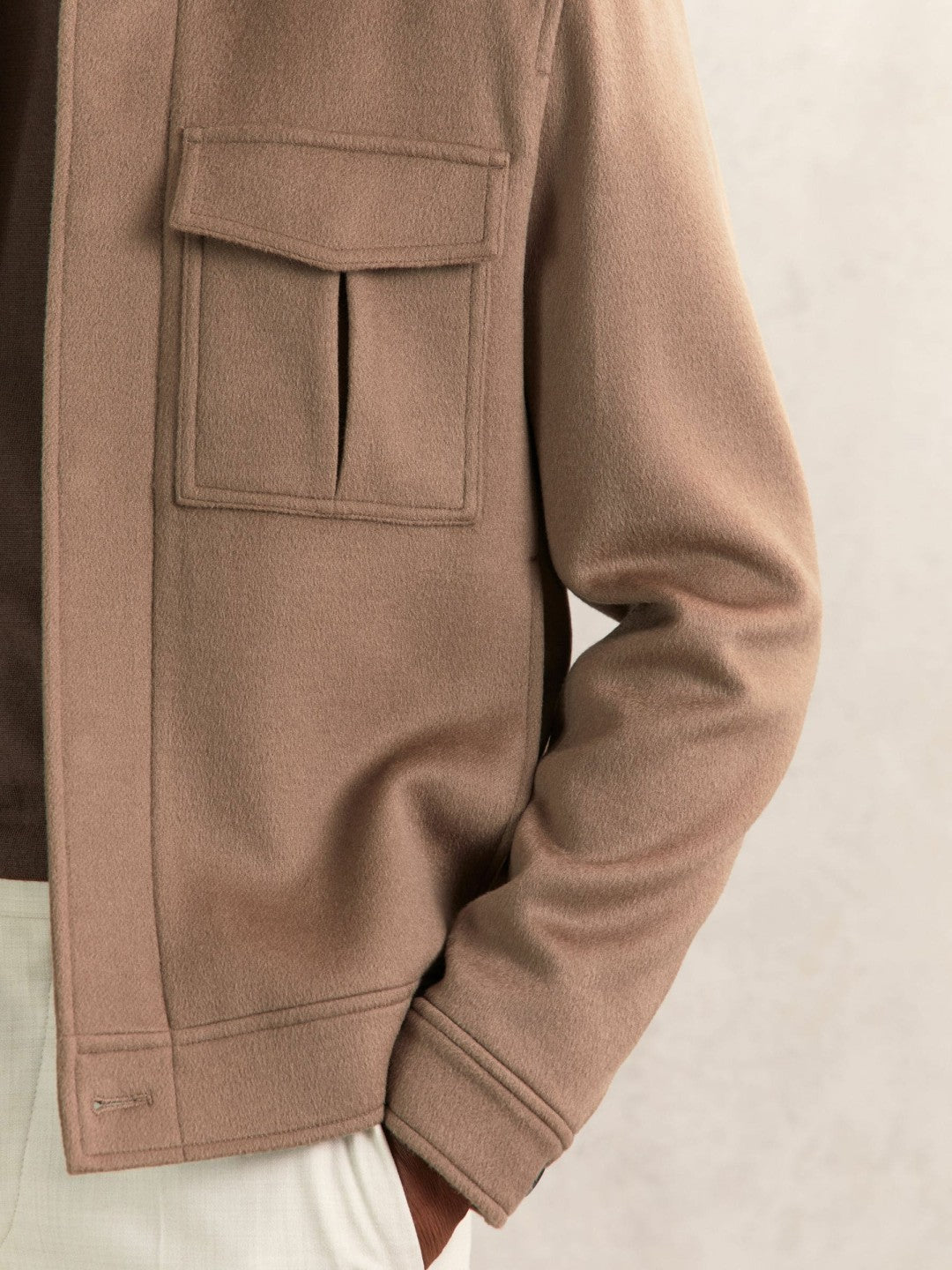 Wool Blend Twin Pocket Zipped Jacket in Dark Brown Men | Reiss