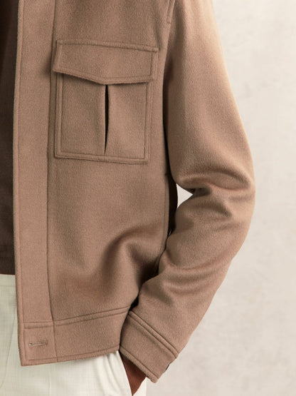 Wool Blend Twin Pocket Zipped Jacket in Dark Brown Men | Reiss