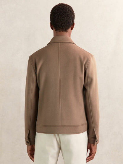 Wool Blend Twin Pocket Zipped Jacket in Dark Brown Men | Reiss