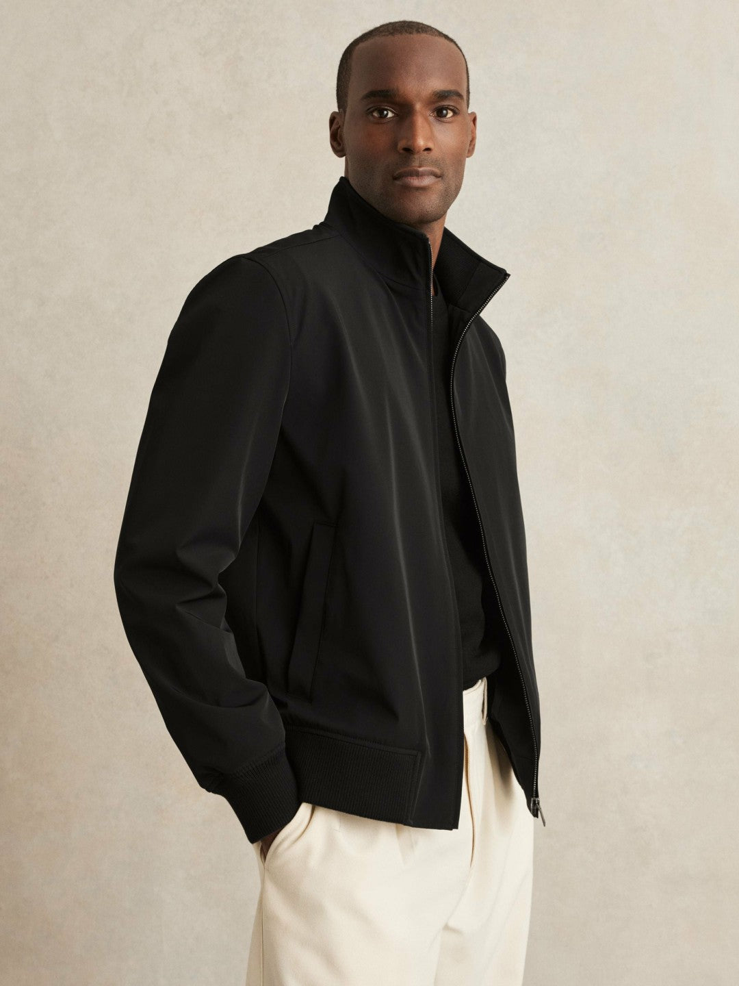 Funnel-Neck Technical Jacket in Black Men | Reiss
