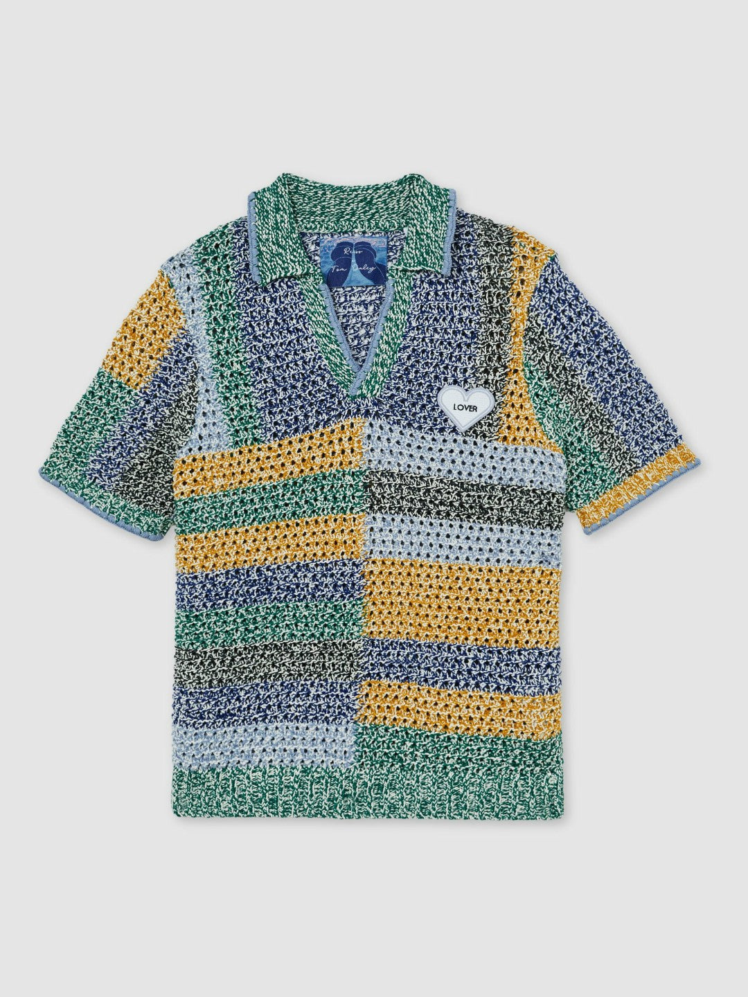 | Tom Daley Crochet Polo Shirt in Yellow/Green/Blue Multi Men | Reiss